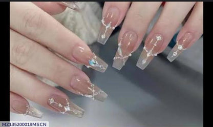 Stick-On Artificial Nails Multicolor Silver Chains Sparkles Reusable