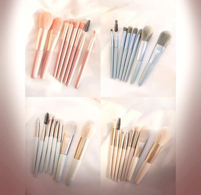 8-Piece Makeup Brush Set Gold Beige Synthetic Bristles
