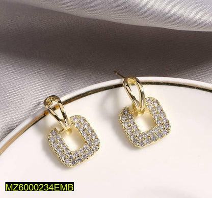 Pearl Square Earrings Gold Plated Artificial Stones