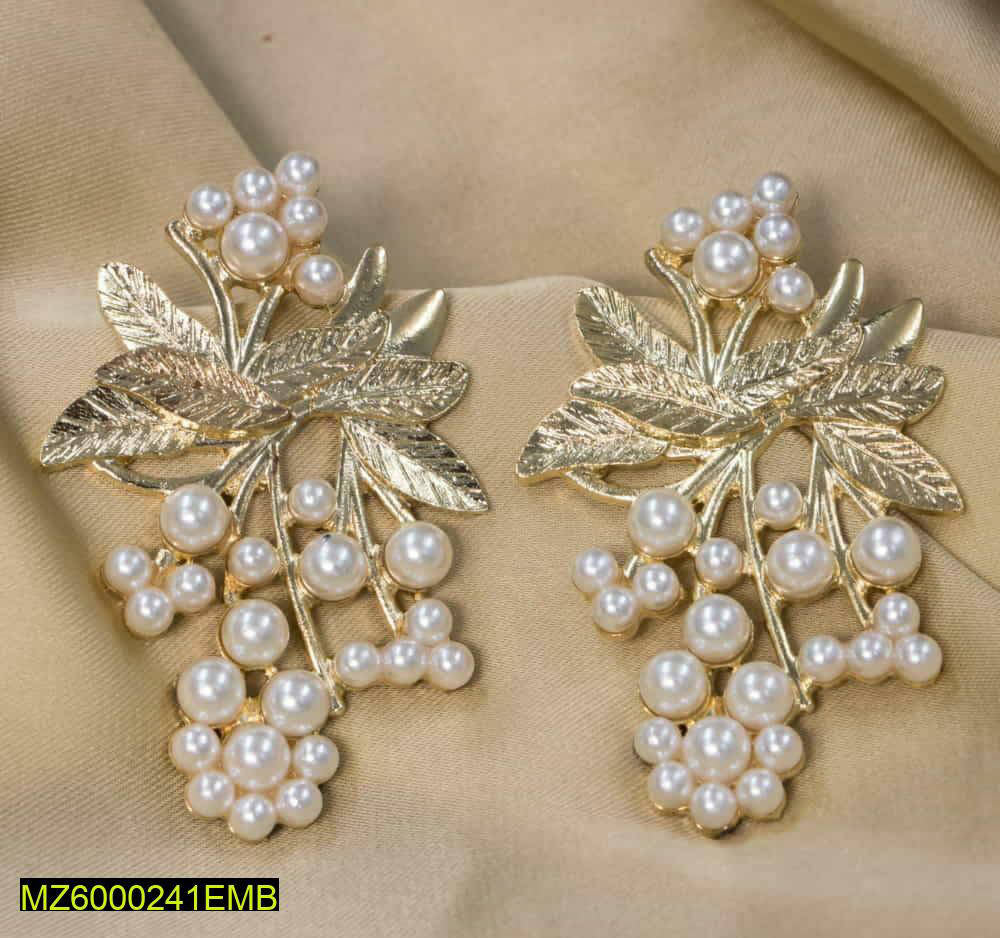 Golden Leaf Pearl Earrings for Women Wedding Party Office Wear