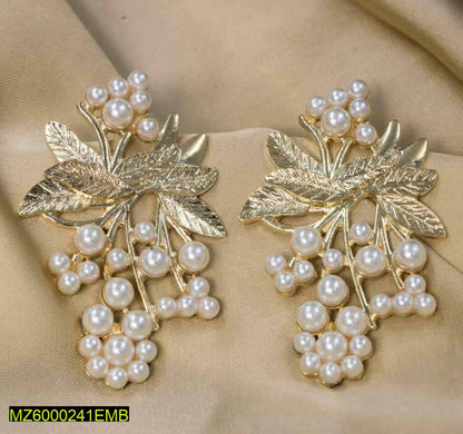 Golden Leaf Pearl Earrings for Women Wedding Party Office Wear