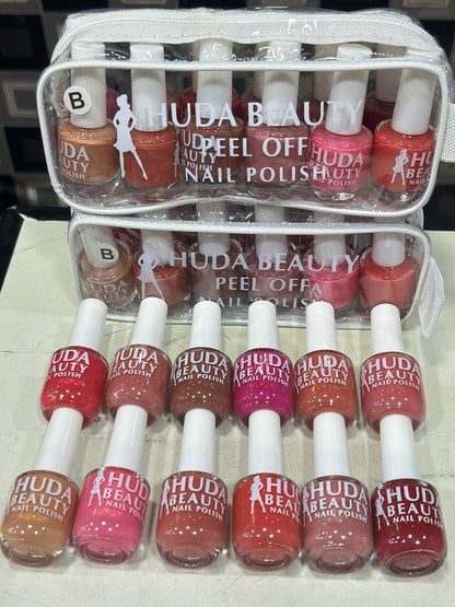 Huda Beauty Peel Off Nail Polish Set Pack of 6 Full Size Long Lasting Multi Color Collection