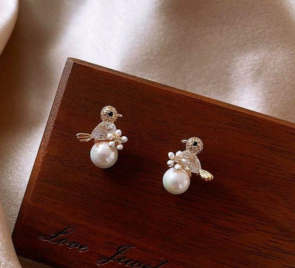 Bird Earrings Silver Plated Pearl Accent for Women