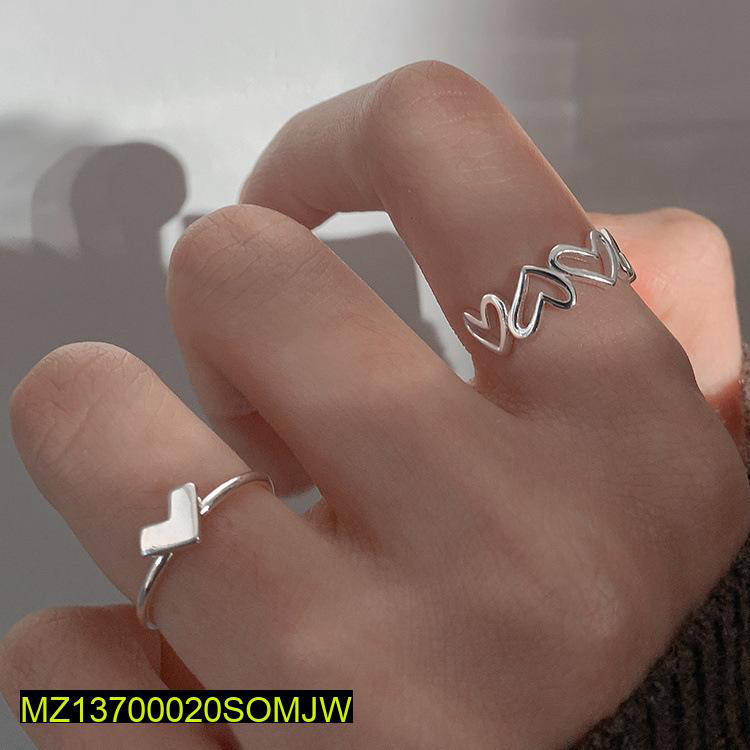 Adjustable Silver Heart Rings Set for Women