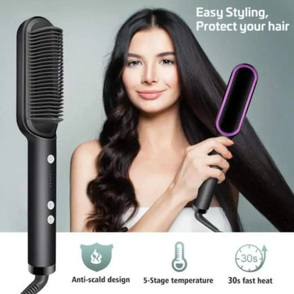 Hair Straightener Brush with 5-Stage Temp & 30S Heat