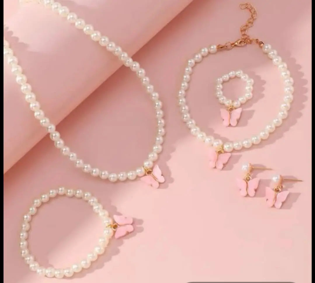 Butterfly Design Acrylic Plated Pearl Necklace Set
