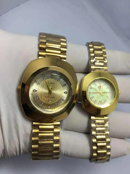 Gold Couple Watches Set Rose Gold Chain Strap 2 Pcs