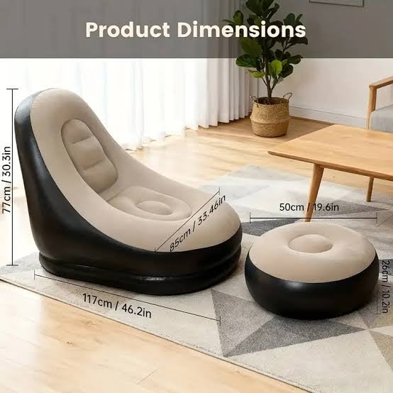 Luxury Inflatable Lounge Chair with Ottoman Modern Air Sofa Set for Living Room & Bedroom - With Air Compressor