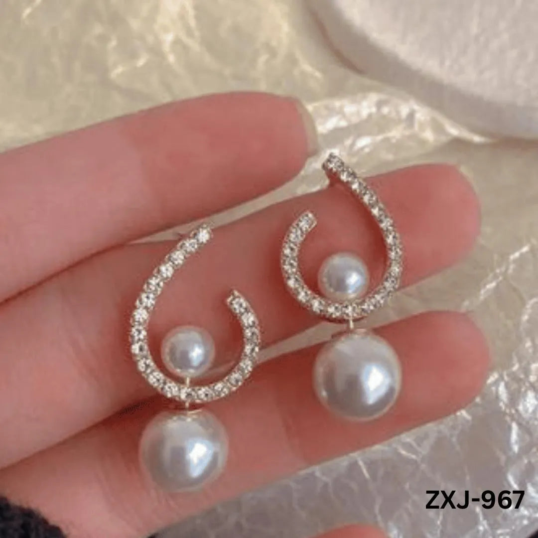Korean Style Pearl Earrings U-Shape Silver Gold