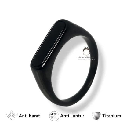 Stainless Steel Ring Black Gemstone Size 17-20