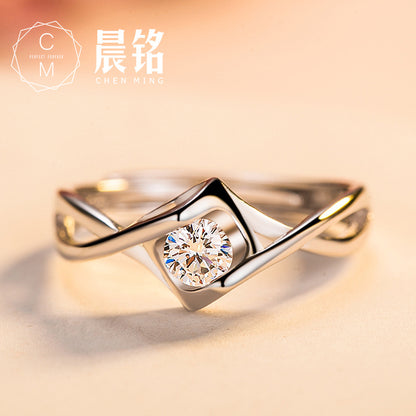 925 Sterling Silver Angel Kiss Open Ring for Women Korean Style
