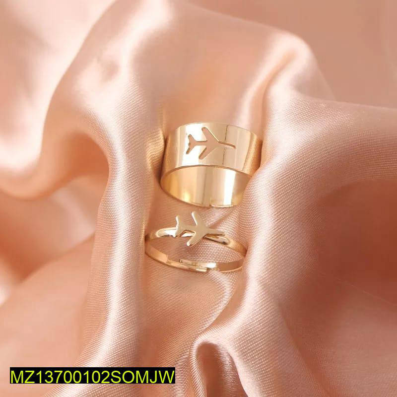 Golden Airplane Couple Rings Adjustable for Men Women