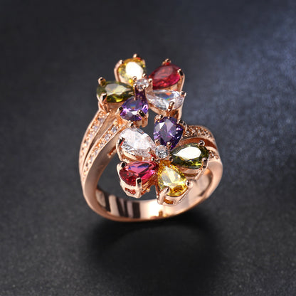 Women Zircon Flower Ring Daily Wear Jewelry