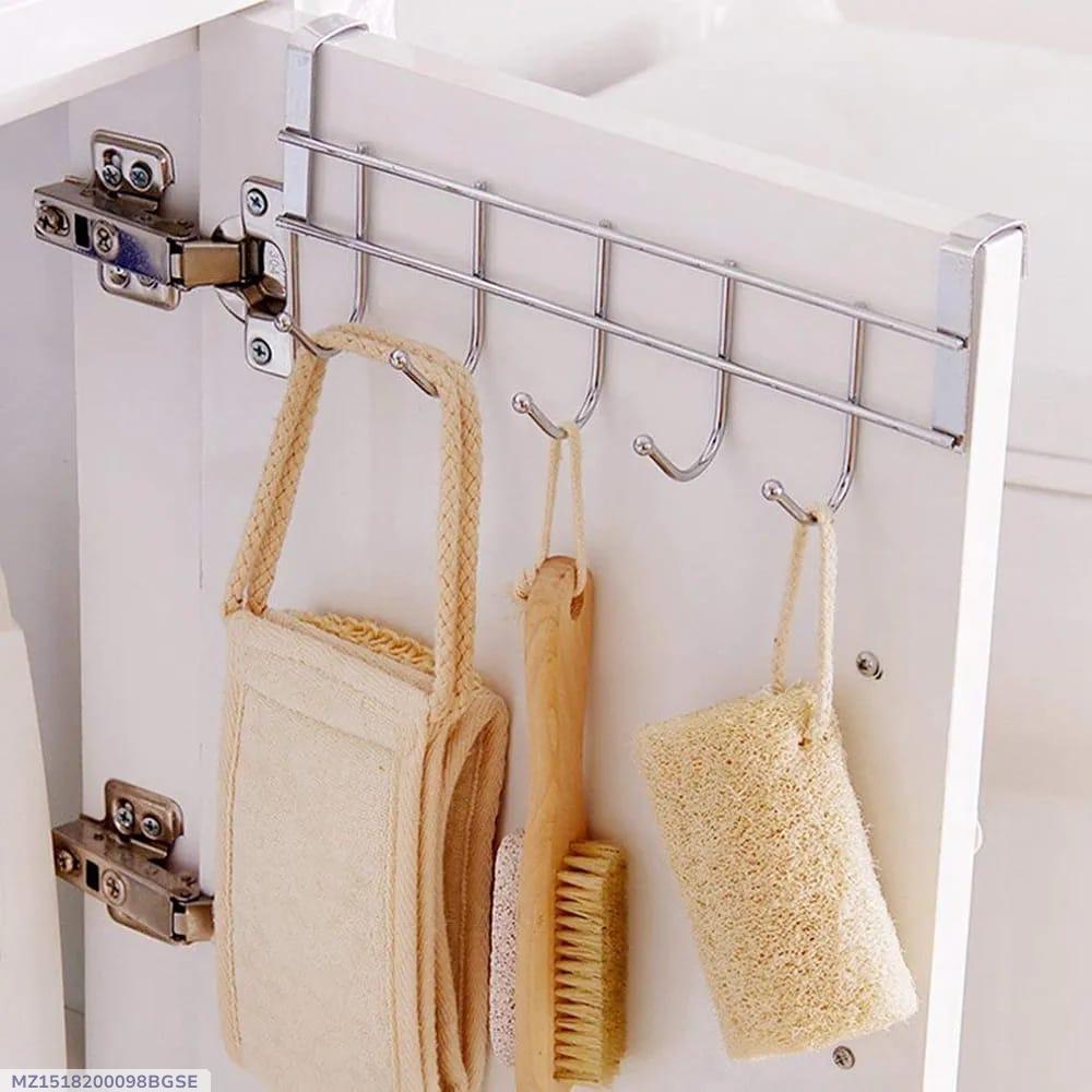 Metal Bathroom Hanger Silver 5 Hooks Wall Mount