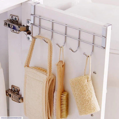 Metal Bathroom Hanger Silver 5 Hooks Wall Mount