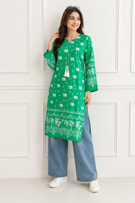 1 Pc Women's Stitched Arabic Lawn Block Printed Shirt Azadi Special