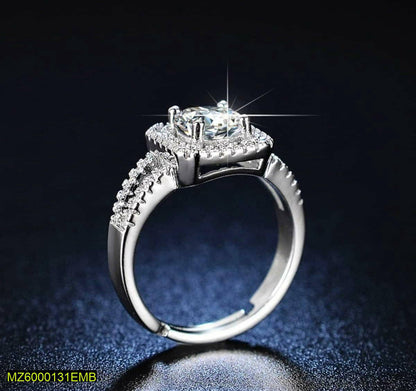 Square American Diamond Ring Silver Plated Adjustable