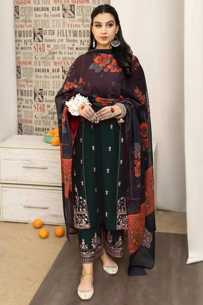 Black Embroidered Lawn 3Pcs Set for Women