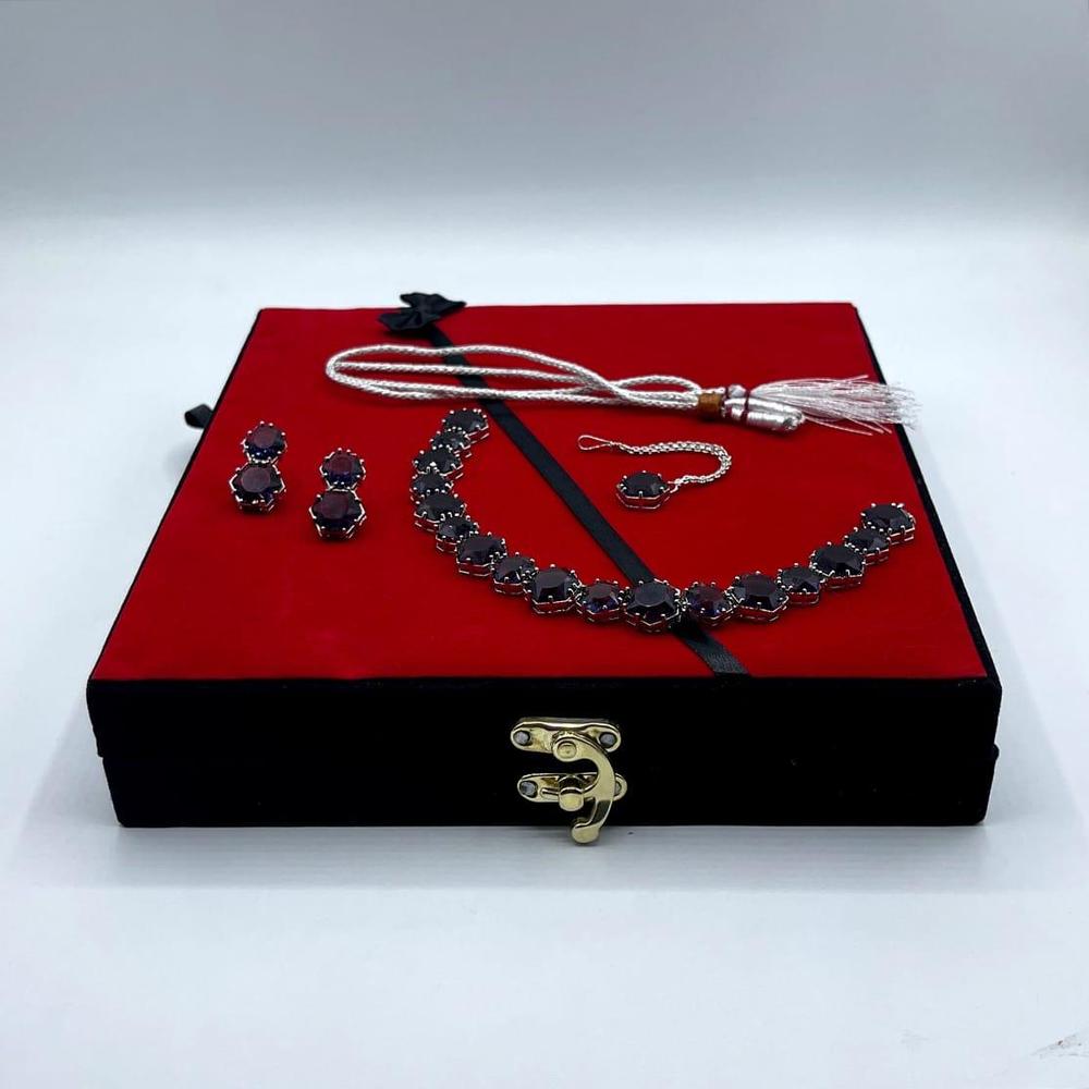 Silver Plated Necklace Set with Purple Gemstones for Women