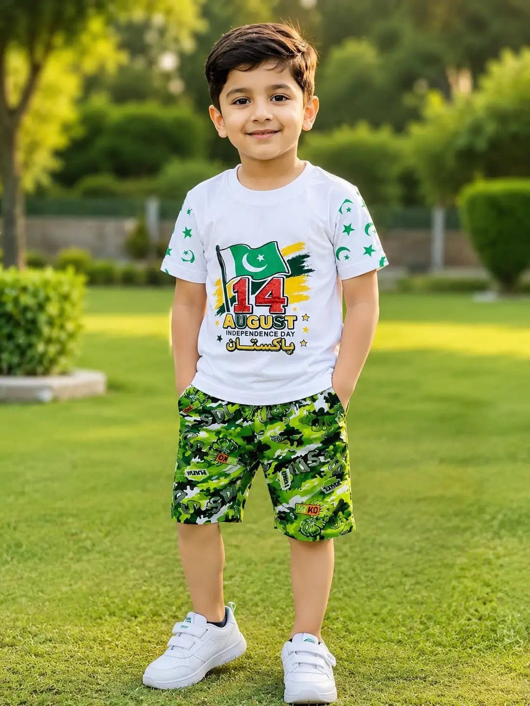 14 August Boy's Printed Shirt And Shorts Set