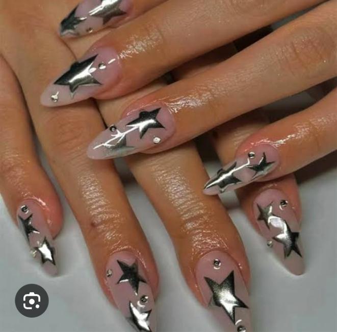 Stick-On Artificial Nails Multicolor Silver Chains Sparkles Reusable