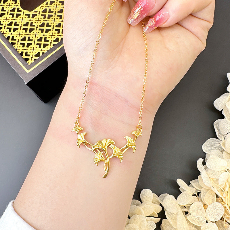 Gold Flower Necklace for Women Wedding Retro Style