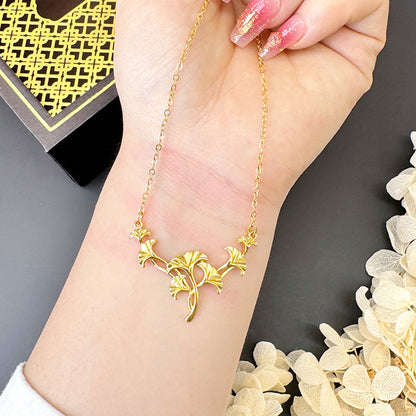 Gold Flower Necklace for Women Wedding Retro Style