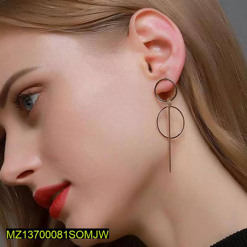 Golden Alloy Drop Earrings for Women, Geometric Double Circle, Lightweight, Durable, Western Korean Style