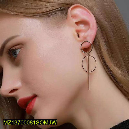 Golden Alloy Drop Earrings for Women, Geometric Double Circle, Lightweight, Durable, Western Korean Style