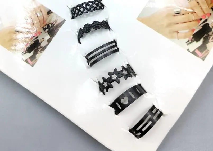 10-Piece Adjustable Ring Set Black Gold Silver Pakistani Fashion