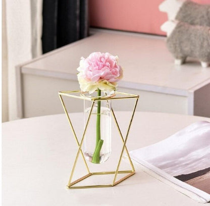 Golden Geometric Glass Vase for Home Decor