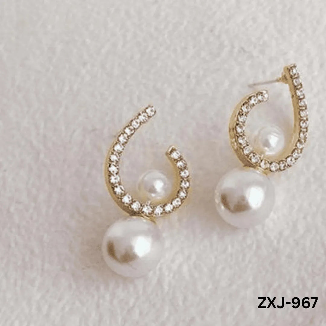 Korean Style Pearl Earrings U-Shape Silver Gold