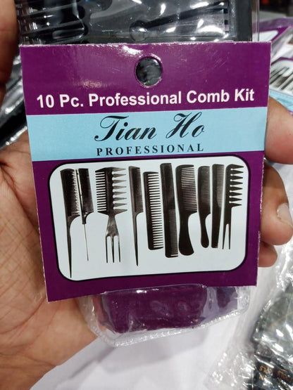 Professional Hair Comb Set 10 Pcs Black Plastic