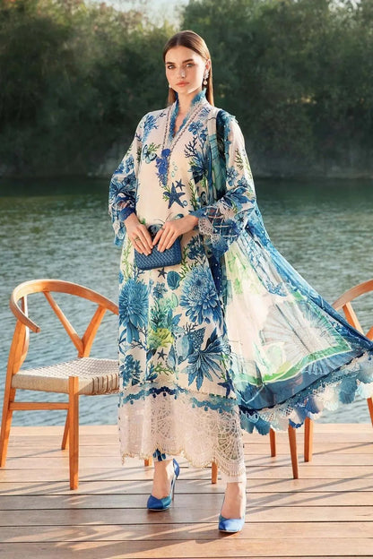 Digital Printed Lawn 3Pc Set Blue Floral Unstitched