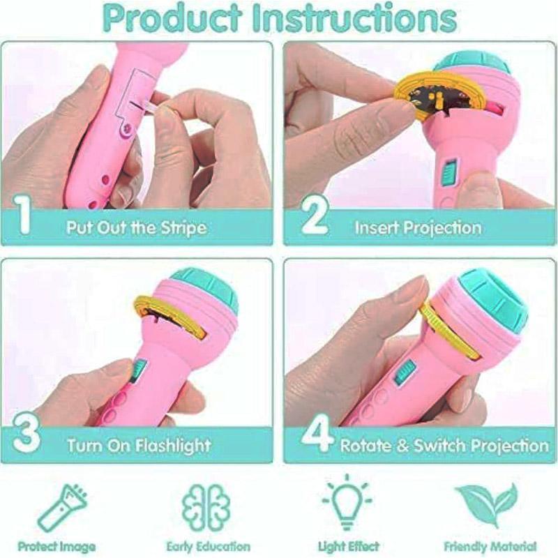HD Projection Flashlight for Kids 90° Rotating Animal Patterns
