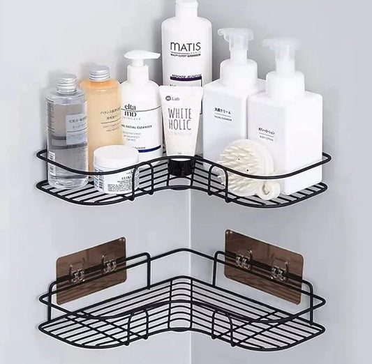 Corner Bathroom Shelf Stainless Steel Black No Drill