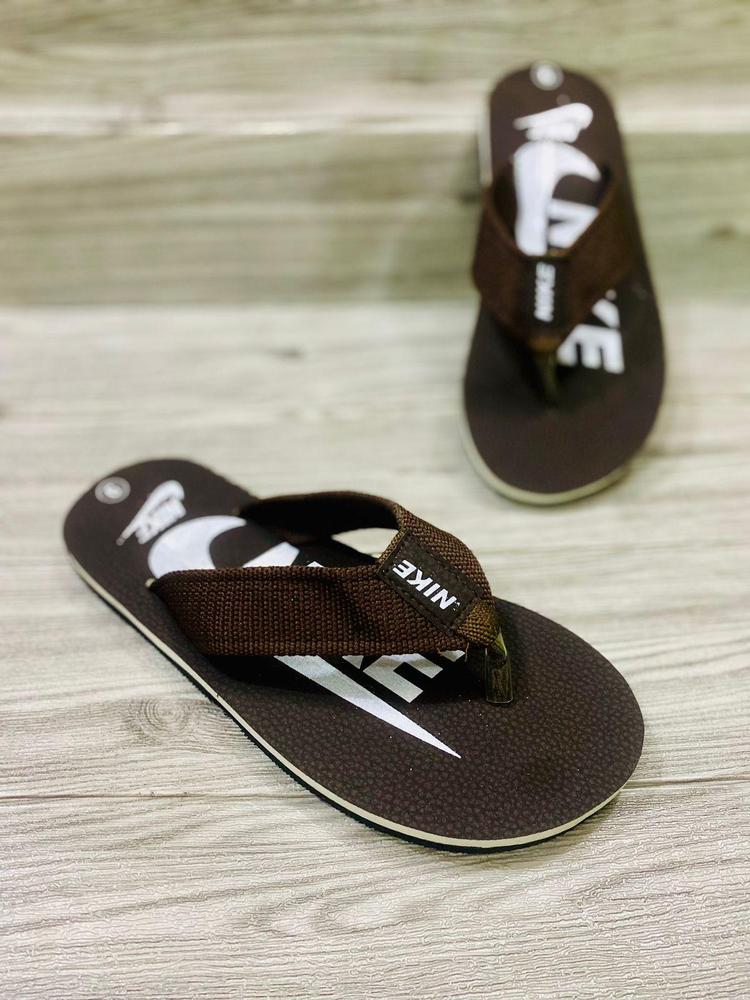 Men's Rubber Slippers Brown White Logo Comfortable