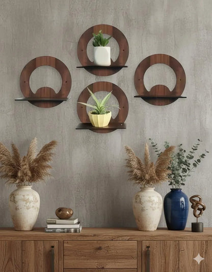 Modern Wooden Wall Shelves Set of 4 Brown 8x8