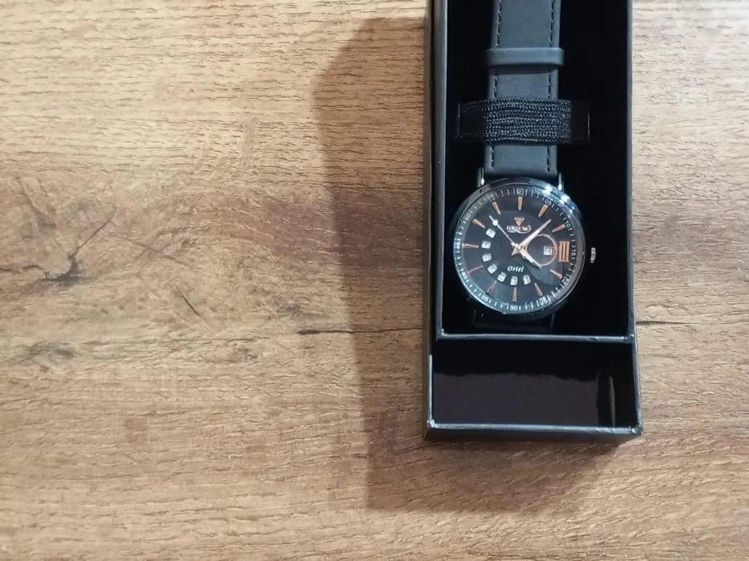 Men's Black PU Leather Watch with Date Function