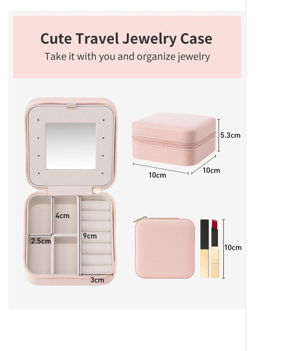 2-Piece Jewelry Storage Box Set Pink Rubber Multi Layer