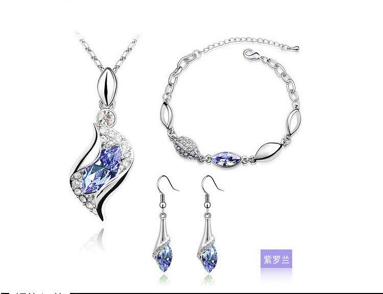 Blue Crystal Jewelry Set for Women Silver Tones