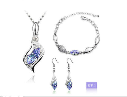 Blue Crystal Jewelry Set for Women Silver Tones