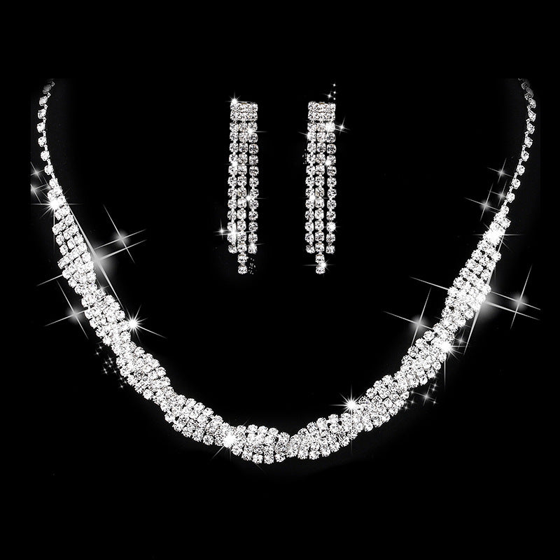 Dazzling Rhinestone Necklace & Earrings Set for Weddings
