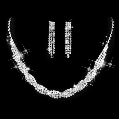 Dazzling Rhinestone Necklace & Earrings Set for Weddings