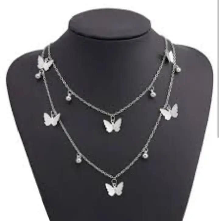 Silver Butterfly Necklace & Earrings Set for Women