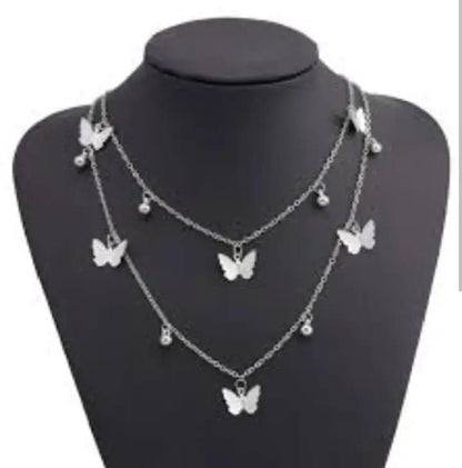 Silver Butterfly Necklace & Earrings Set for Women