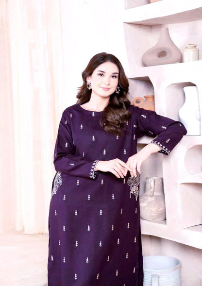Purple Embroidered 2-Piece Women's Lawn Suit for Weddings & Parties