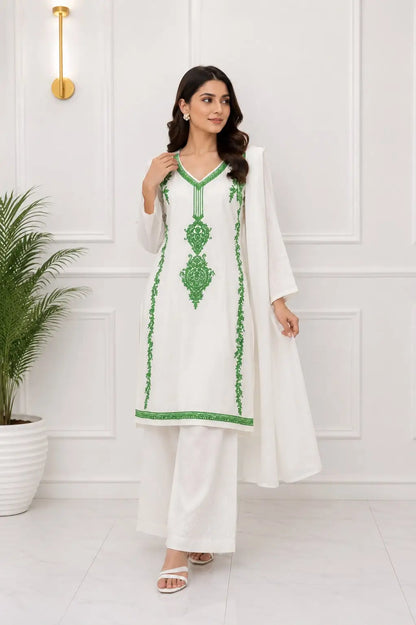 3 Pcs Women's Stitched Arabic Lawn Embroidered Suit Azadi Special