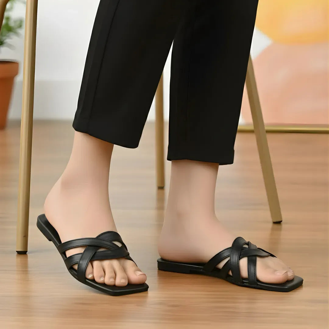 Black Cross Strap Sandals for Women