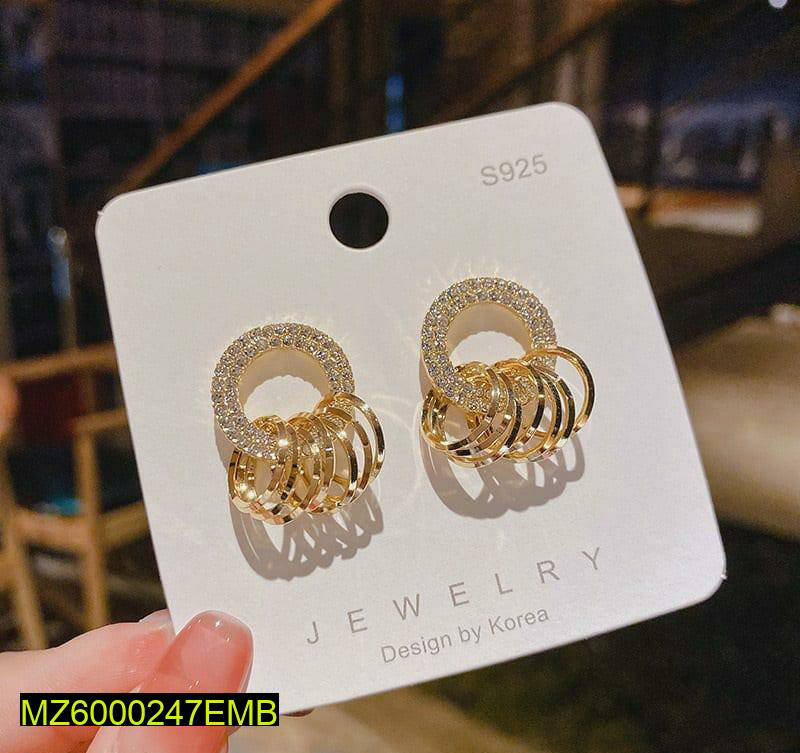 Golden Loops Earrings for Women with Sparkling Stones